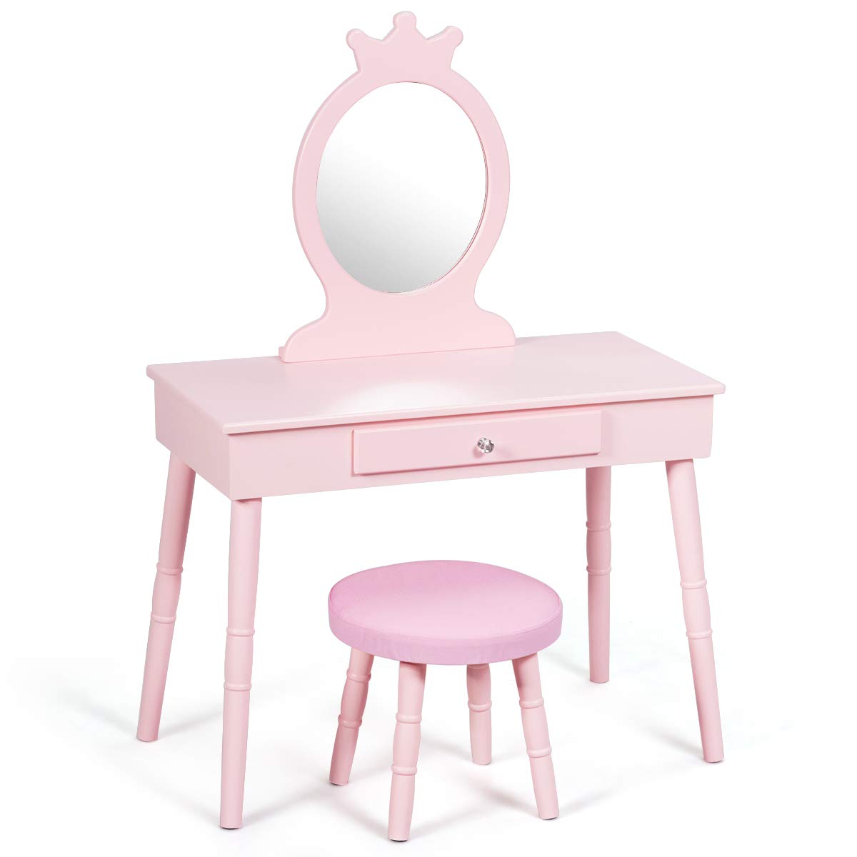 Kids Vanity Set, Princess Dressing Table Set, Wooden Dresser, Little Girls Makeup Table and Stool Set