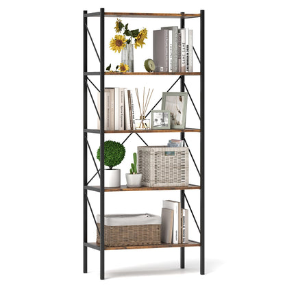 Goflame 5-Tier Bookshelf, Industrial Tall Bookcase with Open Storage Shelves & Heavy Duty Metal Frame