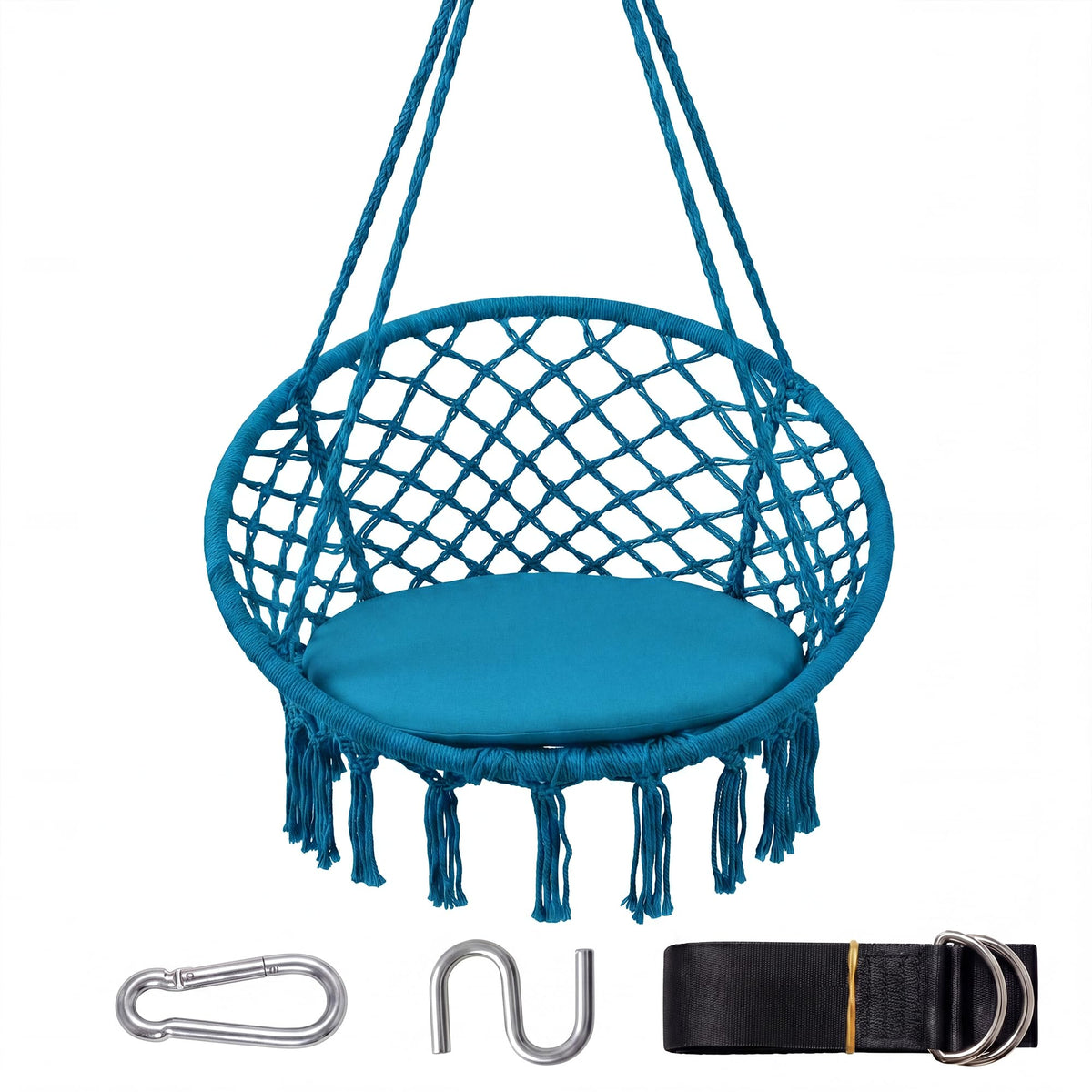 Goflame Hammock Chair Macrame Swing with Round Seat Cushion and Hardware Kit