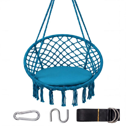 Goflame Hammock Chair Macrame Swing with Round Seat Cushion and Hardware Kit