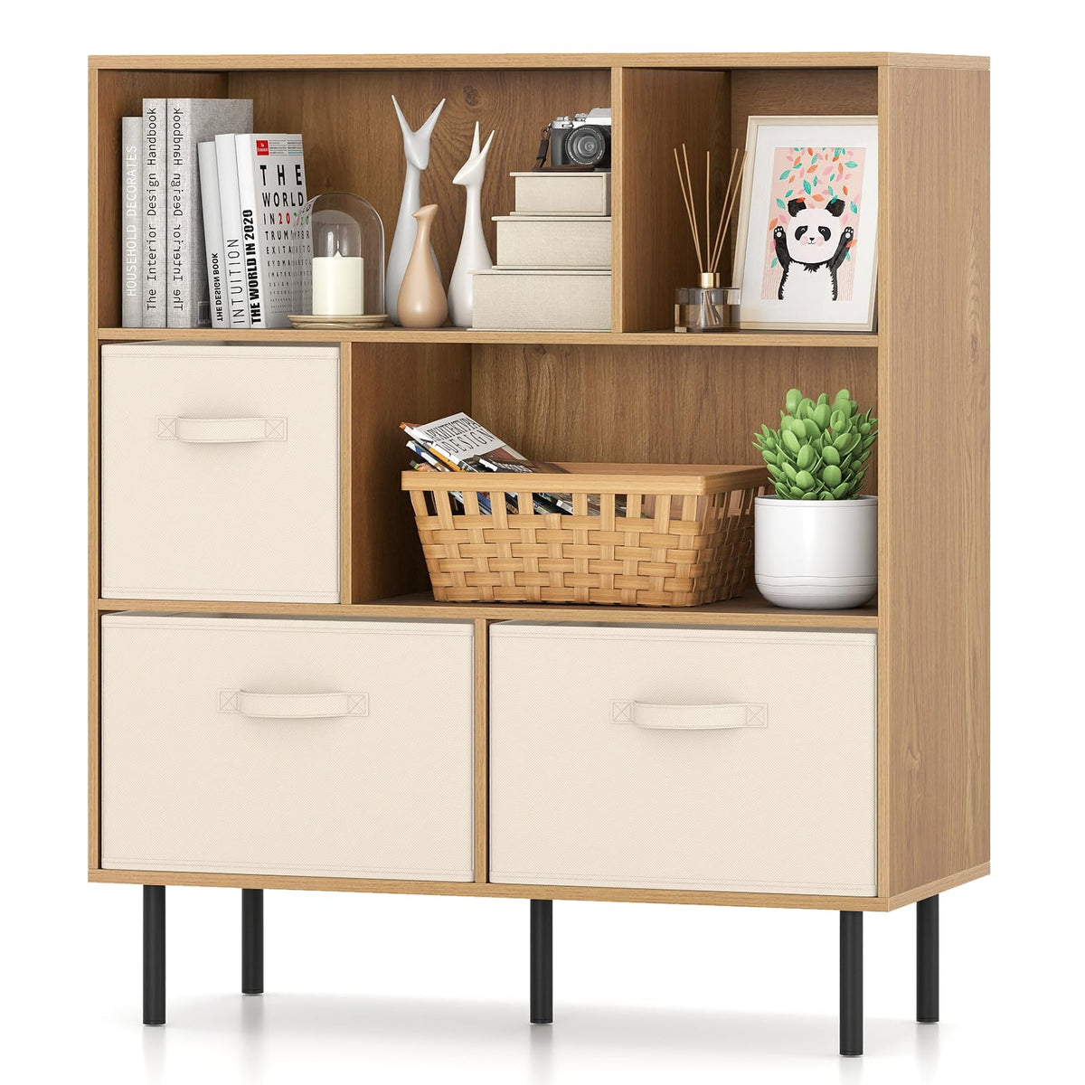 Goflame 6-Cube Bookshelf 3-Tier White Bookcase