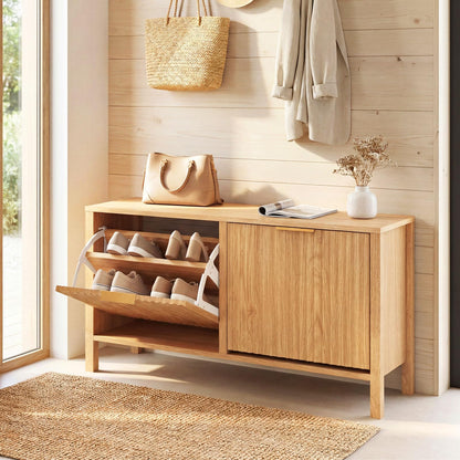 Goflame Shoe Storage Bench with 2 Flip Drawers for Entry Way