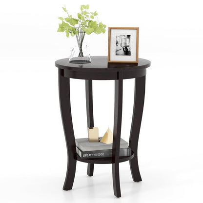Goflame Round End Table with Storage Shelf Set of 2, Retro Nightstand with Solid Wood Legs, 24.5" Accent Table for Small Spaces