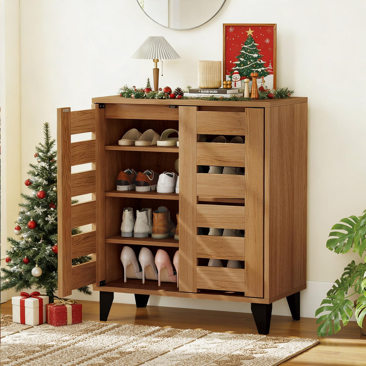 Goflame Shoe Cabinet with Louvered Doors