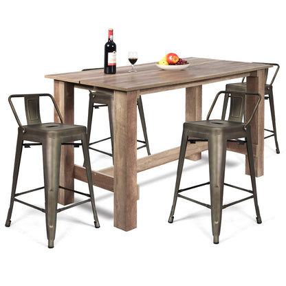 Goflame 5 Pieces Dining Table Set, Rectangular Counter Height Table w/ 4 Metal Bar Stools