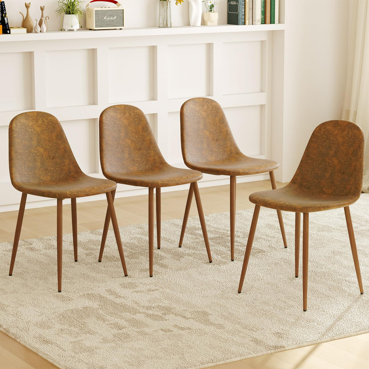 Goflame Upholstered Dining Chairs Set of 4 PU Leather Kitchen Side Chairs w/Padded Seats