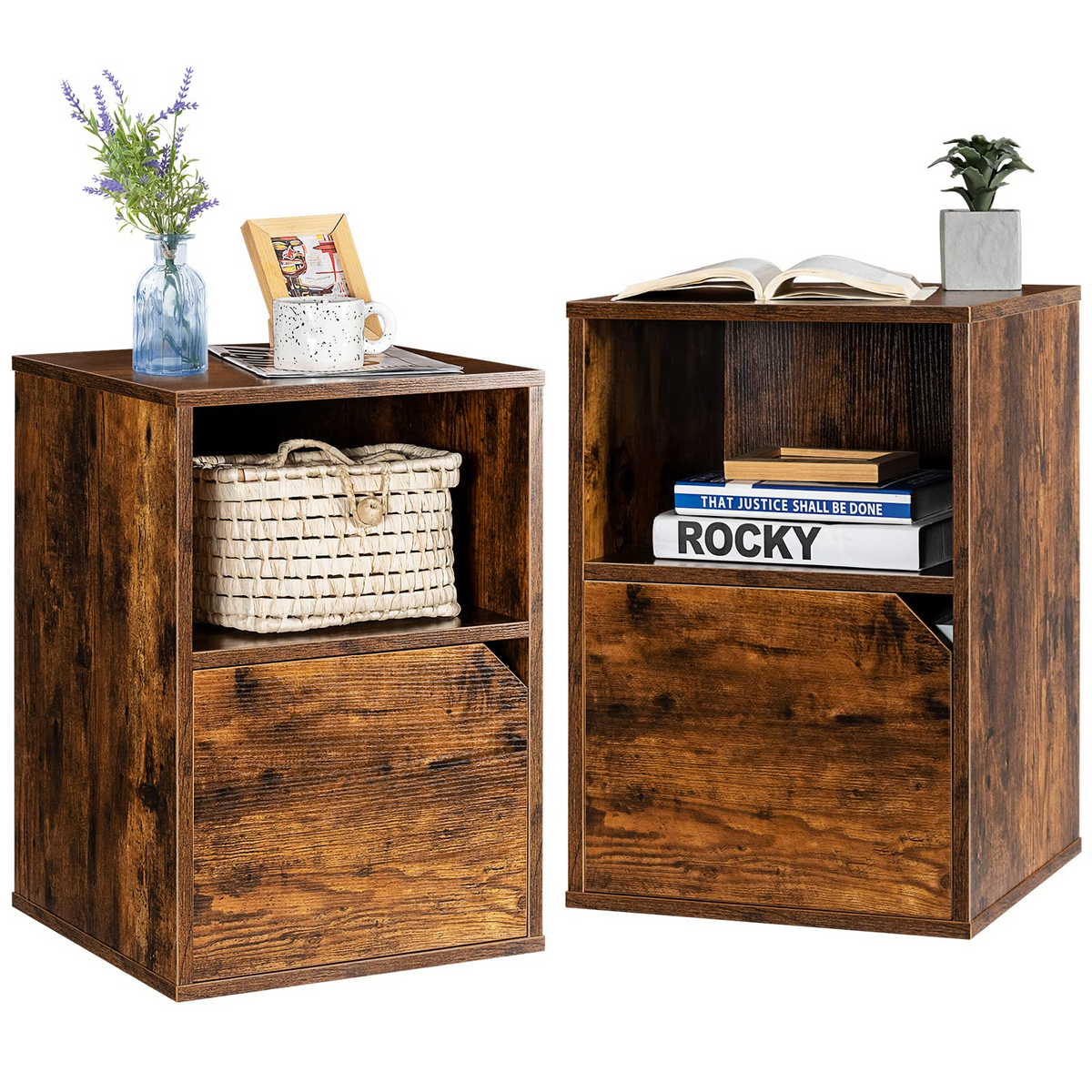 Goflame Set of 2 Nightstands, End Table Bedside Table w/Storage Cabinet and Open Shelf