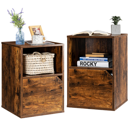 Goflame Set of 2 Nightstands, End Table Bedside Table w/Storage Cabinet and Open Shelf