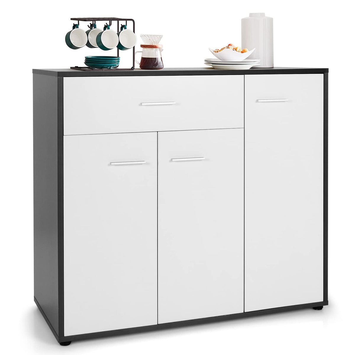 Goflame Buffet Cabinet with Storage, 3 Door Kitchen Cupboard with Large Drawer, Adjustable Shelf