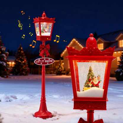 Goflame 8 ft Musical Christmas Streetlight w/Warm White LED Lights Snowy Effects Santa Scene