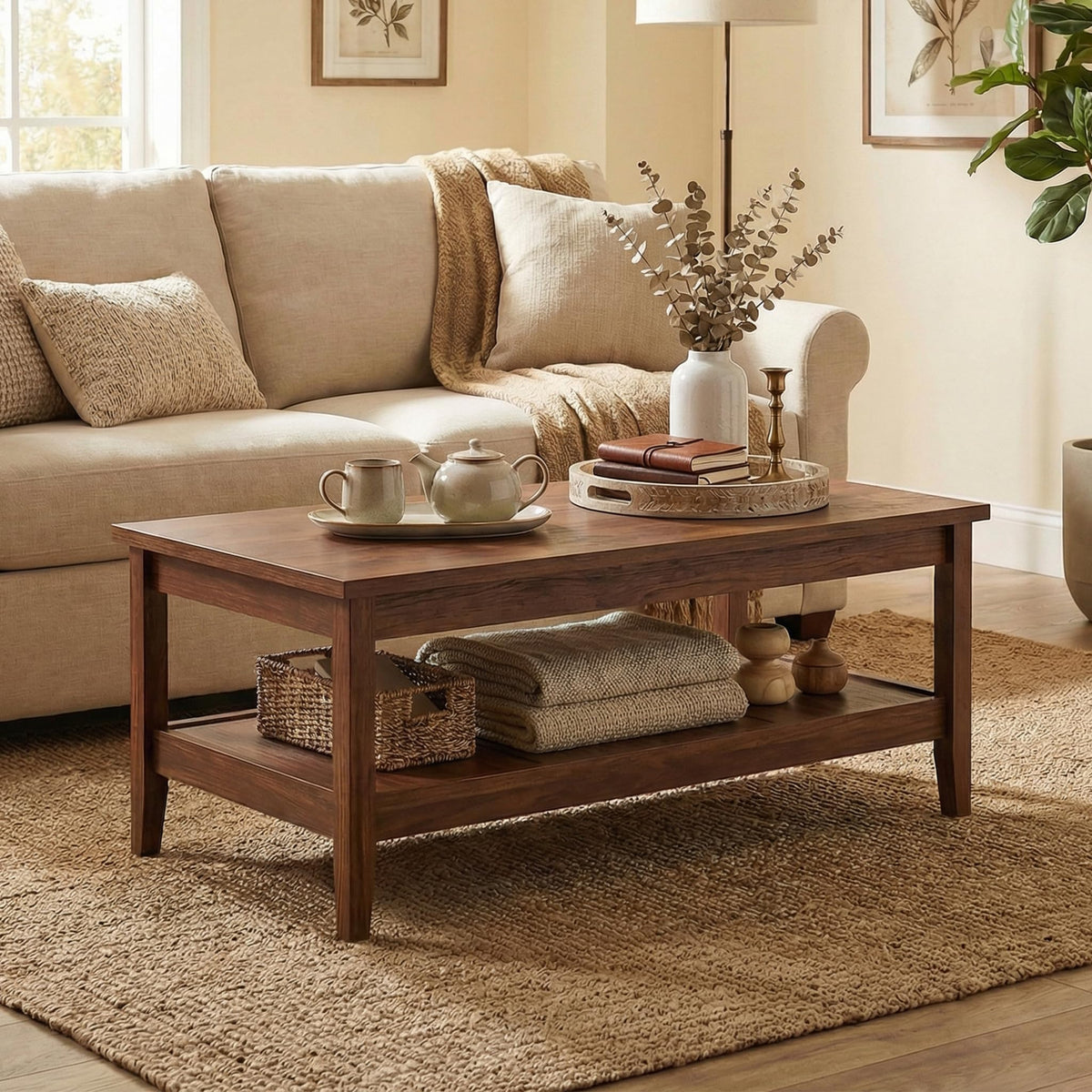 GOFLAME Mid Century Modern Coffee Table for Living Room