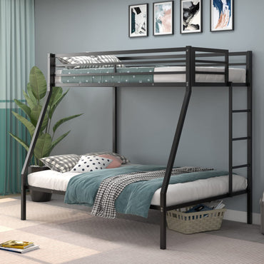 Goflame Metal Bunk Bed, Twin Over Full Size Bed w/ Removable Ladder & Steel Slats Support
