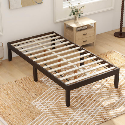 Goflame 14 Inch Twin Wood Platform Bed Frame, Minimalist Twin Bed Frame with Wooden Slats Support & Rubber Wood Legs