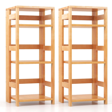 Goflame 4-Tier Bookshelf, 34.5" Floor Storage Shelf w/Rubber Wood Frame, Anti-Toppling Kits, 14" x 13" x 34.5"