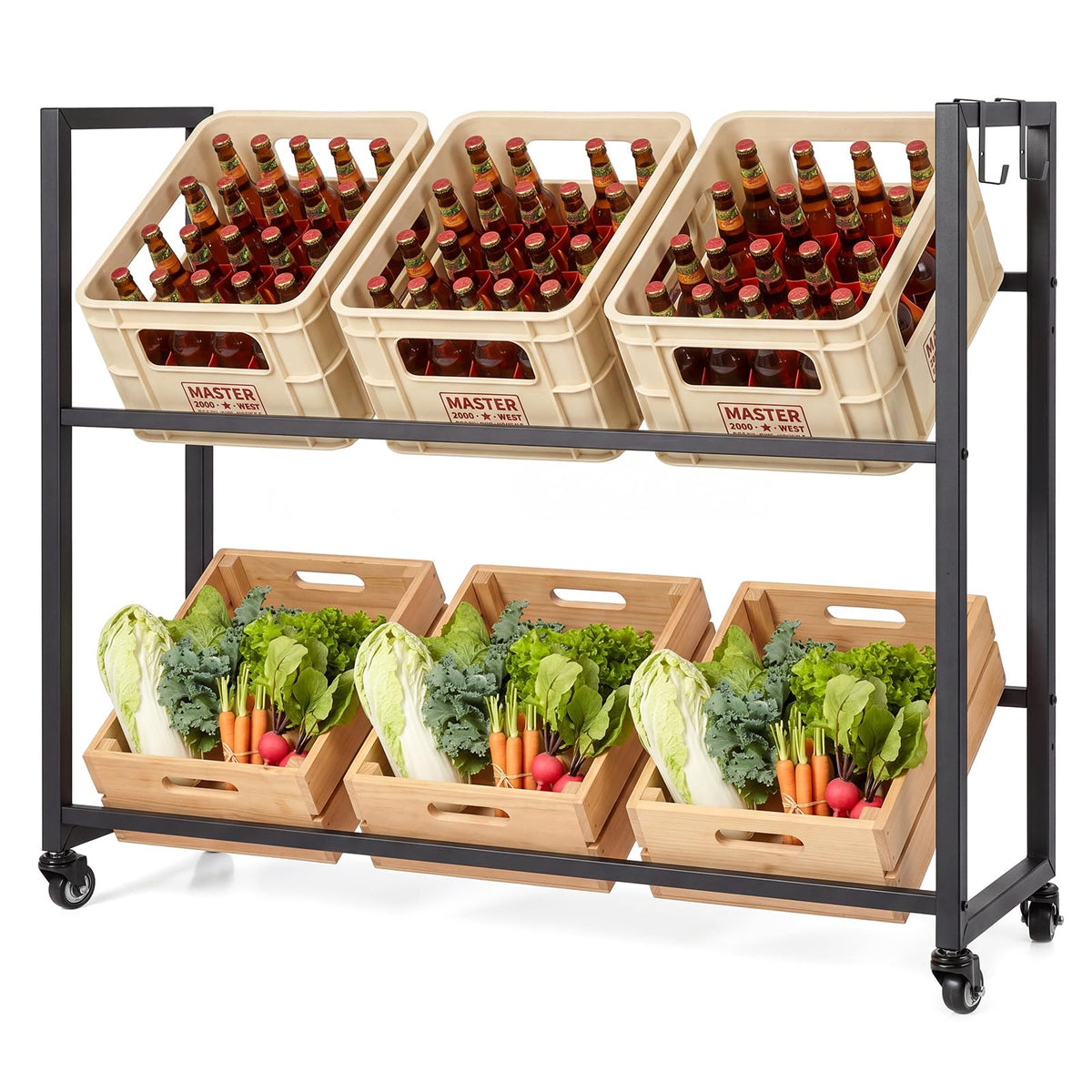Goflame 2-Tier Drink Crate Rack with 4 Universal Wheels