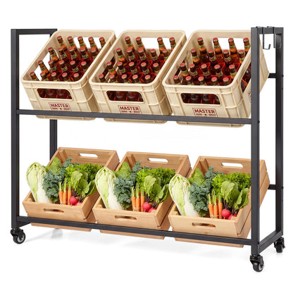 Goflame 2-Tier Drink Crate Rack with 4 Universal Wheels