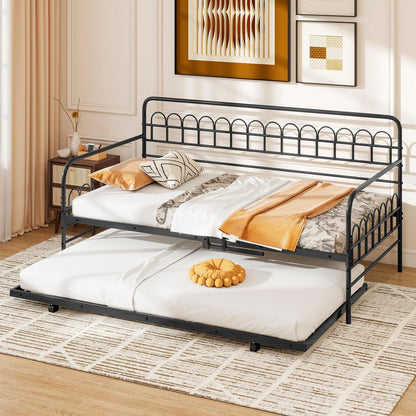 Goflame Twin Daybed with Trundle with Heavy-Duty Metal Slats