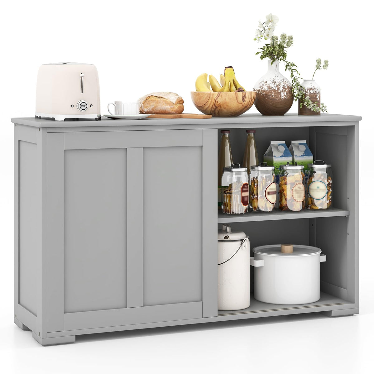Goflame Buffet Cabinet with Storage, Coffee Bar Wine Cabinet, Farmhouse Sideboard w/Sliding Door