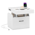 Goflame Nightstand with Charging Station Modern Bedside Table for Living Room Bedroom Office