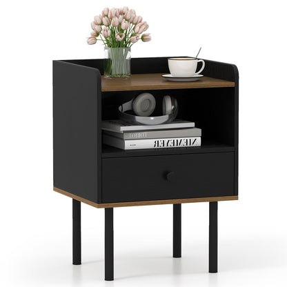 Goflame Wood Night Stand with Drawer - Mid Century Modern Bedside Table
