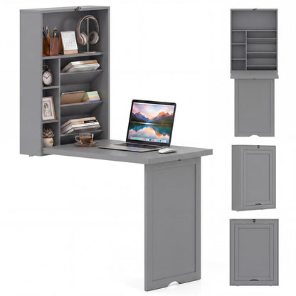 Goflame Wall Mounted Desk | Foldable Convertible Computer Desk with Storage Shelves