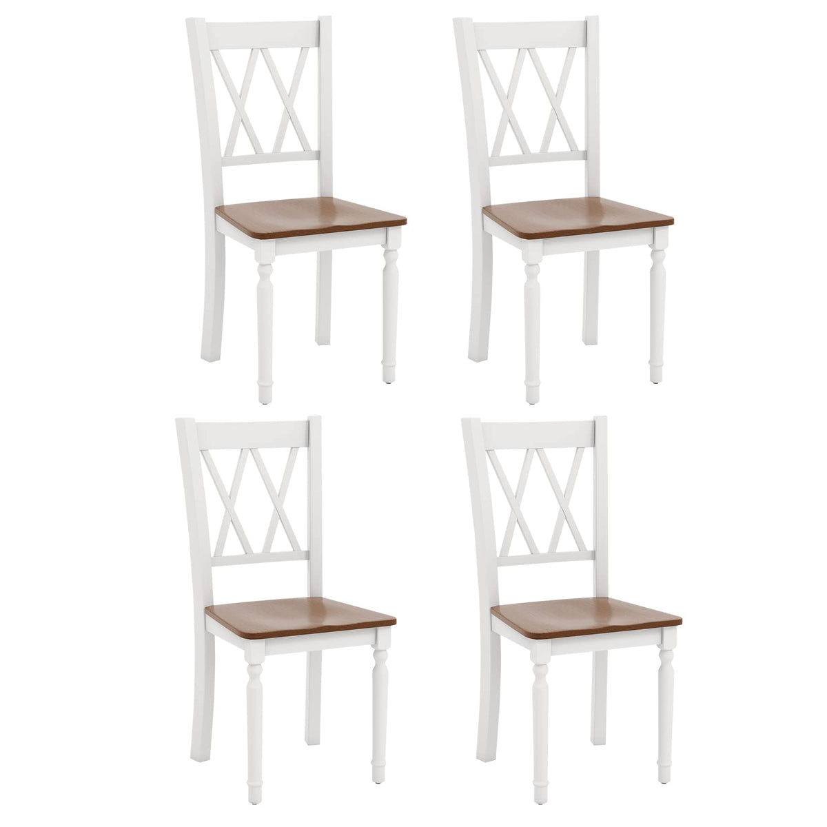 Goflame Dining Room Chairs Set of 4 White - Wooden Farmhouse Kitchen Chairs with Rubber Wood Seat