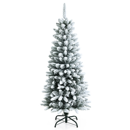 Goflame Snow Flocked Pencil Christmas Tree, Hinged Artificial Slim Xmas Tree - GoflameUS