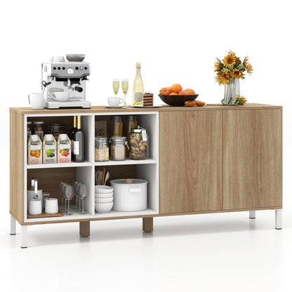 Goflame 63” Buffet Cabinet with Storage, Farmhouse Kitchen Sideboard w/ 4 Cubes, Adjustable Shelves & Pop-up Doors