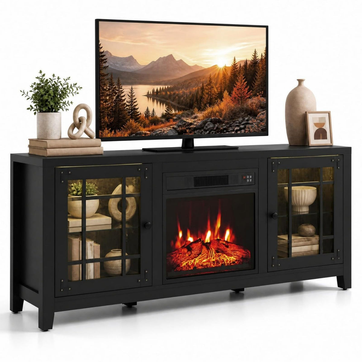 GOFLAME 58 Inch Farmhouse Electric Fireplace TV Stand