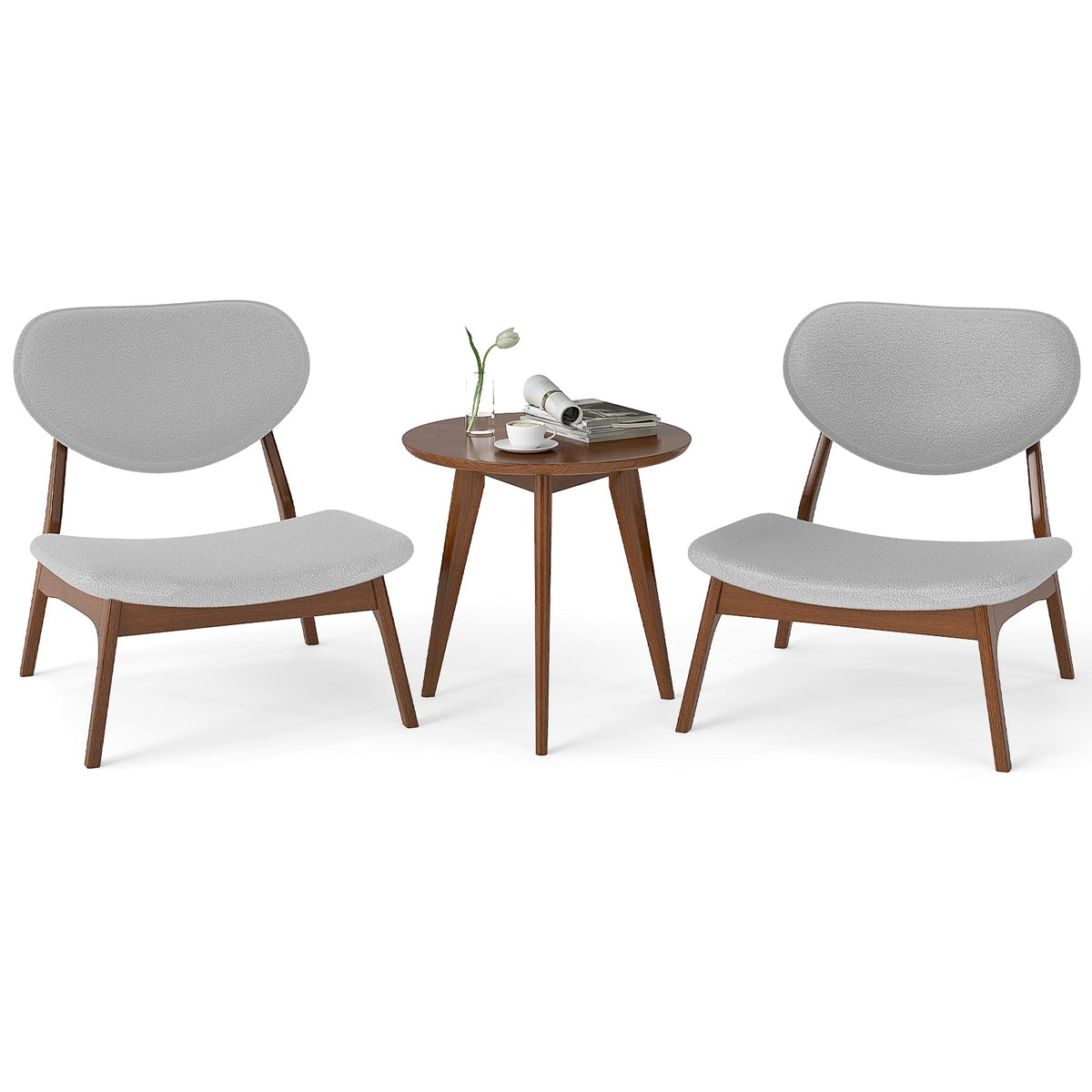 Goflame Lamb Velvet Fabric Upholstered Living Room Chairs with Side Table