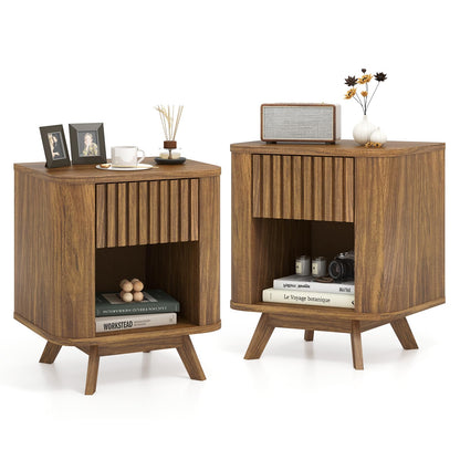 Goflame Mid Century Modern Nightstand Set of 1/2 Fluted Bedside Table