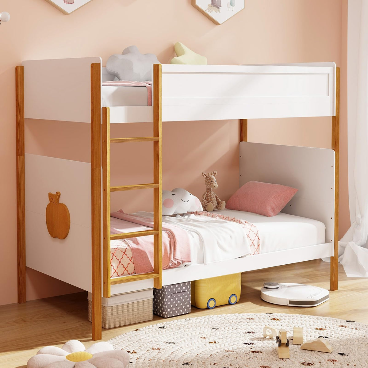 Goflame Wood Twin Over Twin Bunk Bed