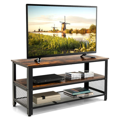 Goflame TV Stand for TV up to 50 Inches, 43.5 inch Wood Industrial TV Cabinet with 3-Tier Storage Shelves, Rustic Brown