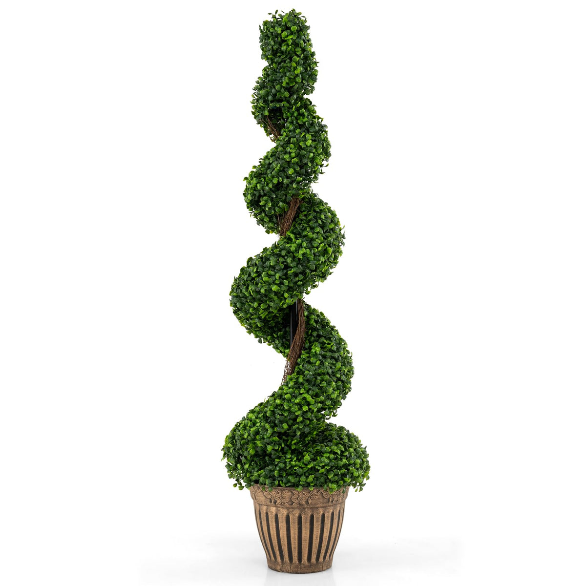 GOFLAME 4FT Artificial Spiral Topiary Tree 1/2 Pack Faux Boxwood Plant