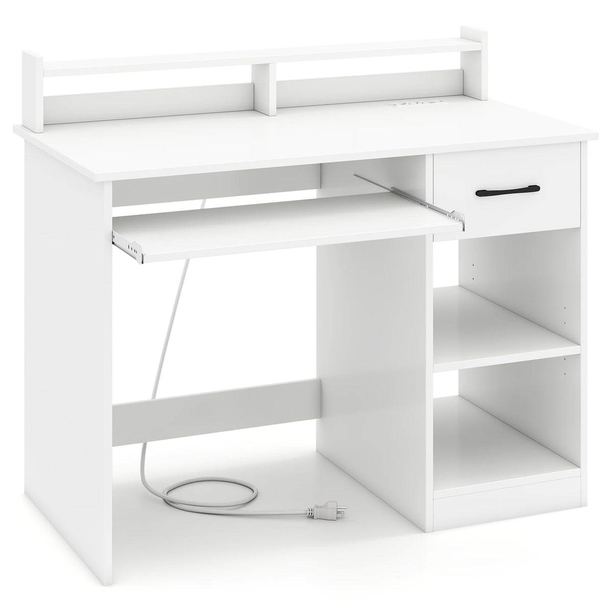 Goflame White Desk with Drawers Modern Home Office Desk