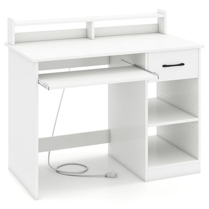 Goflame White Desk with Drawers Modern Home Office Desk