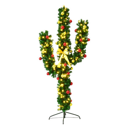 Goflame Pre-Lit Artificial Cactus Christmas Tree with LED Lights and Ball Ornaments - GoflameUS