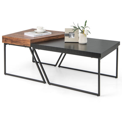 Goflame Stacking Coffee Table Set of 2, Black & Brown Modern Side Table