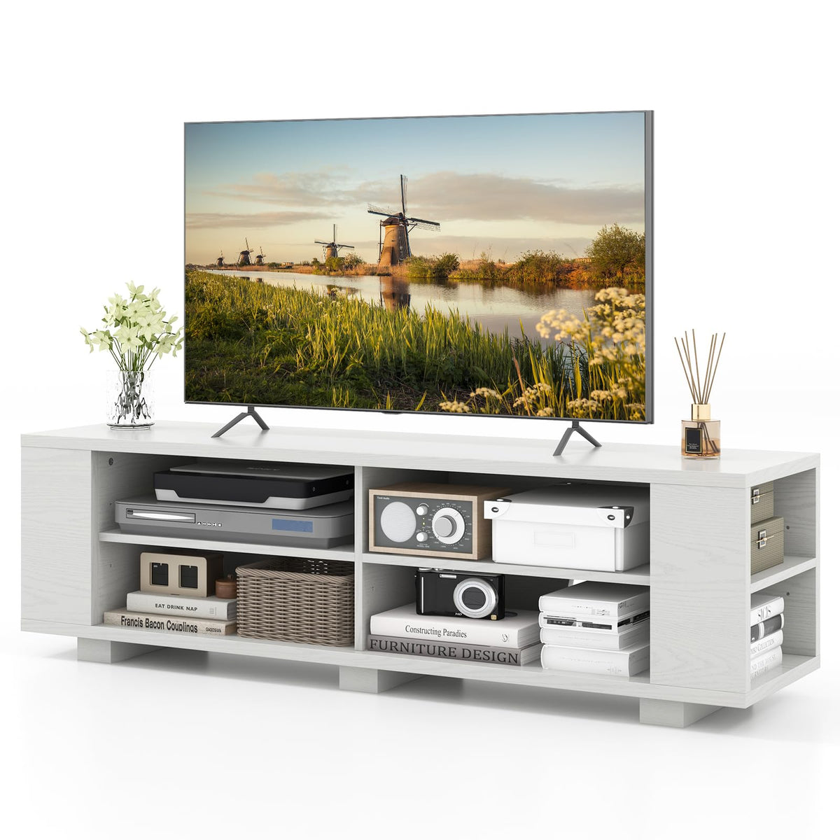 Goflame TV Stand Entertainment Center - Farmhouse Television Table up to 65 Inches TVs, 7 Colors