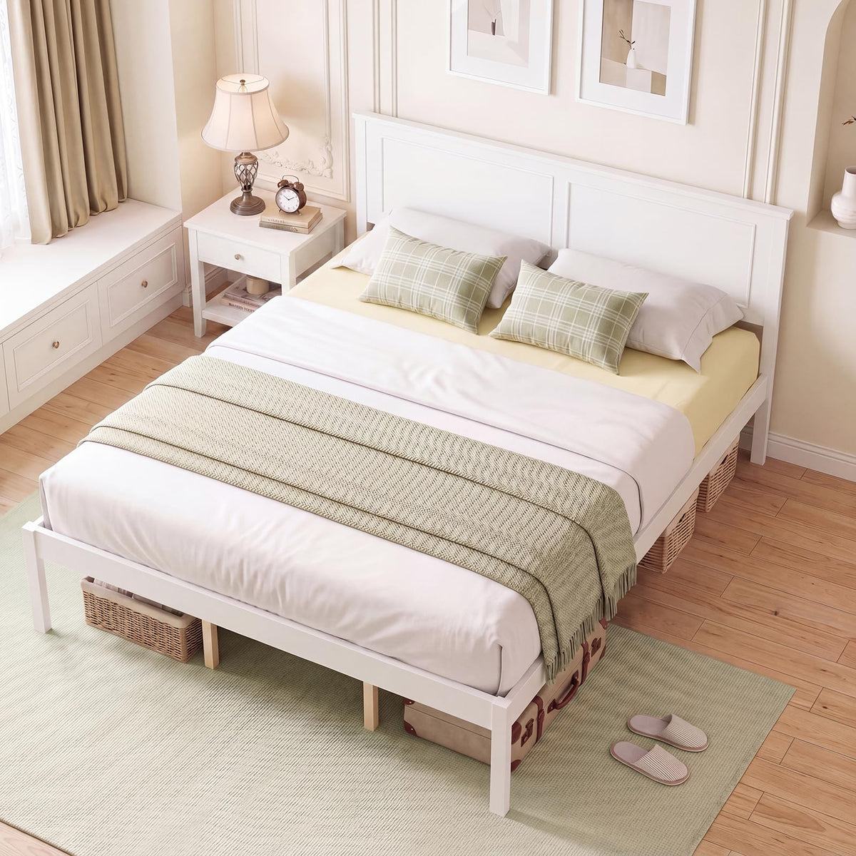 Goflame Wood Queen/Full/Twin Size Bed Frame with Wooden Slat Support