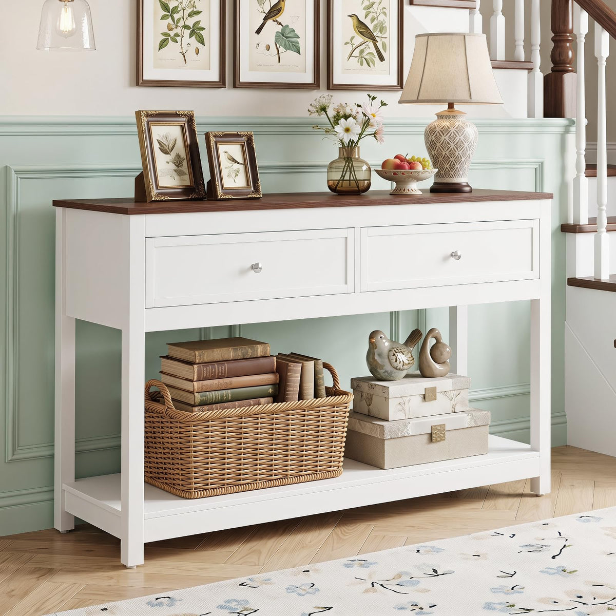 Goflame 47" Farmhouse Console Table with 2 Drawers Storage