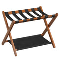 Goflame Folding Luggage Rack | Solid Rubber Wood Suitcase Stand with Storage Shelves