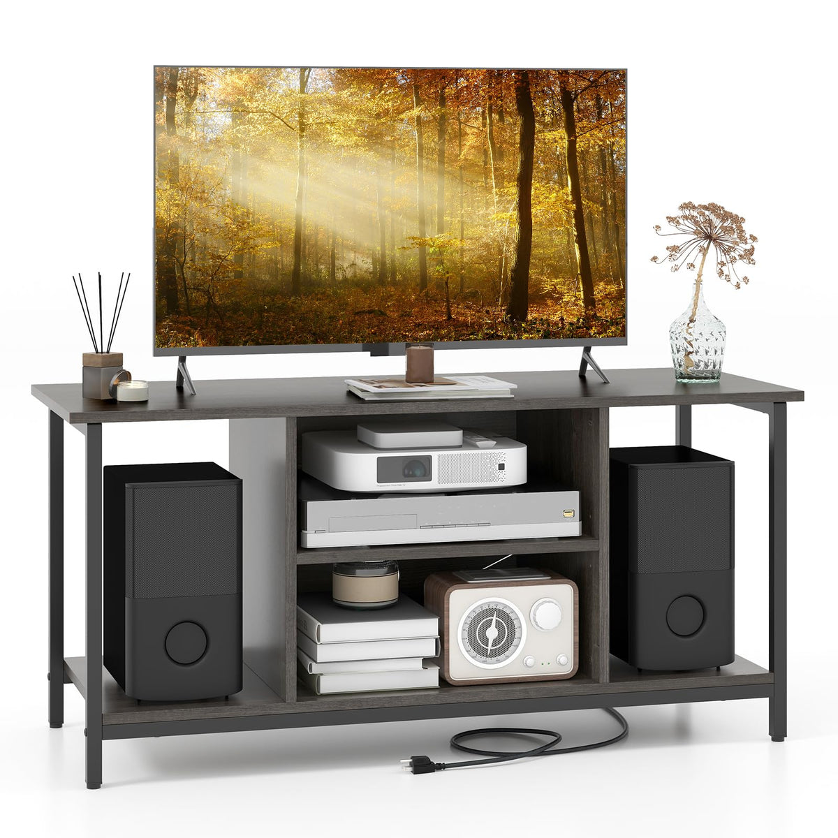 Goflame TV Stand for TV Up to 50” TVs, Entertainment Center with Charging Station, USB & Type C Ports