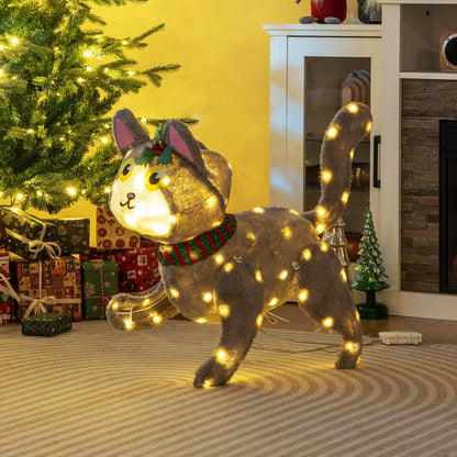 Goflame Lighted Christmas Cat, Indoor Outdoor Kitty Decoration w/ 88 LED Lights