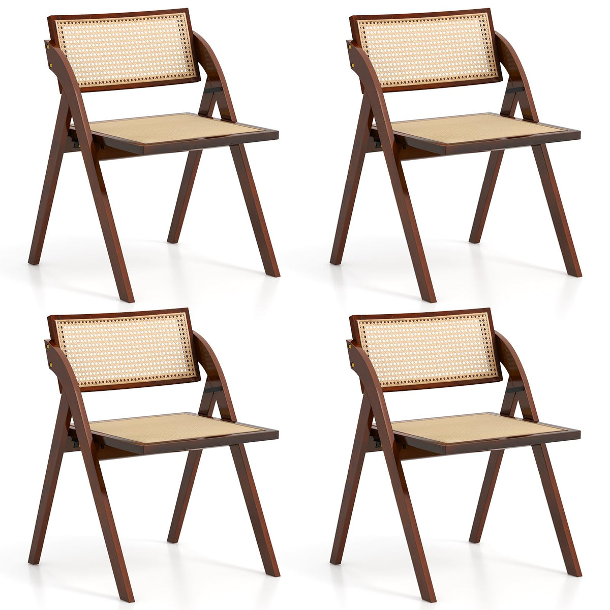 Goflame Folding Dining Chairs Set, Wooden Folding Chair with Rattan Backrest & Seat