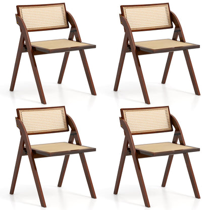 Goflame Folding Dining Chairs Set, Wooden Folding Chair with Rattan Backrest & Seat