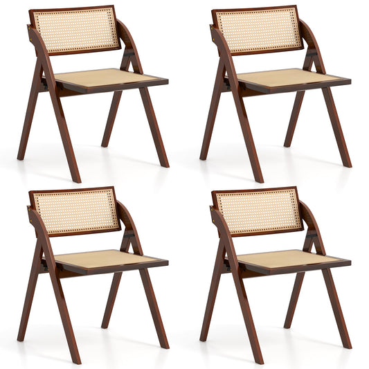 Goflame Folding Dining Chairs Set, Wooden Folding Chair with Rattan Backrest & Seat