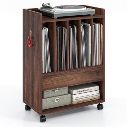 Goflame Record Player Stand, Rolling Turntable Stand with Drawer, Hook & Lockable Wheels