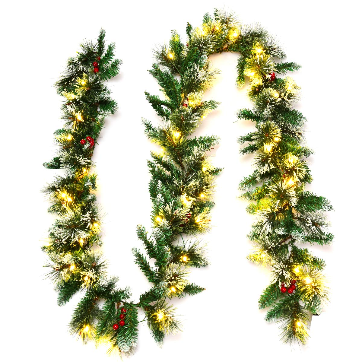 Goflame 9FT Pre-lit Christmas Garland, Artificial Christmas Pine Rattan w/Timer - GoflameUS