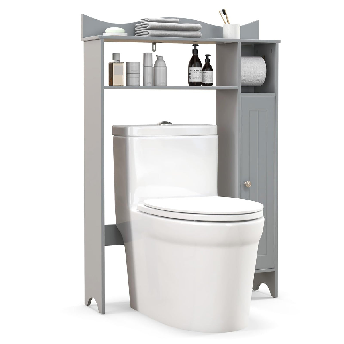 Goflame Over-The-Toilet Storage Cabinet, Bathroom Freestanding Space Saver with 1-Door Side Storage Cabinet & Paper Holder